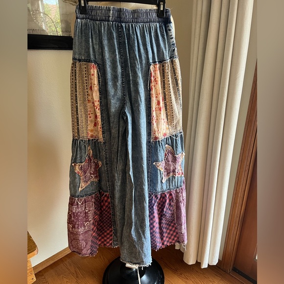 Blue Velvet extreme wide leg patchwork star jeans size small - Picture 5 of 13